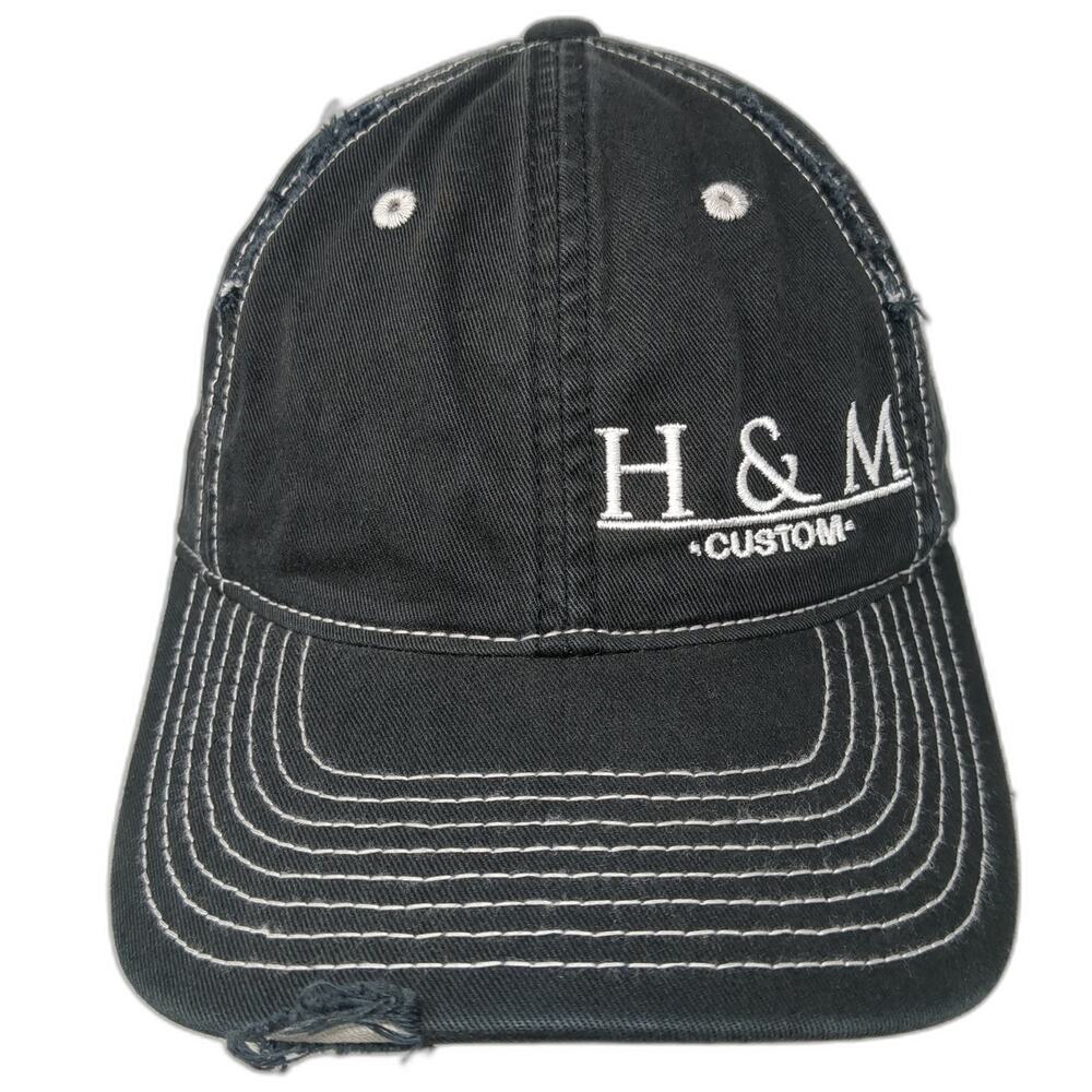 H&M Custom Strapback Hat Solid Black One Size Embroidered District